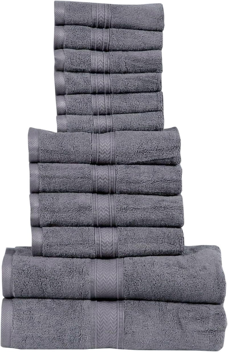Hillfair 12 piece 600 GSM Cotton Bath Towels - Hotel Spa Quality - 2 Bath, 4 Hand, 6 Washcloths - Absorbent Super Soft Grey Cotton Set - Image 4